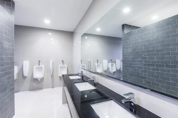 Contemporary,Public,Interior,Of,Bathroom,With,Sink,Basin,Faucet,Lined